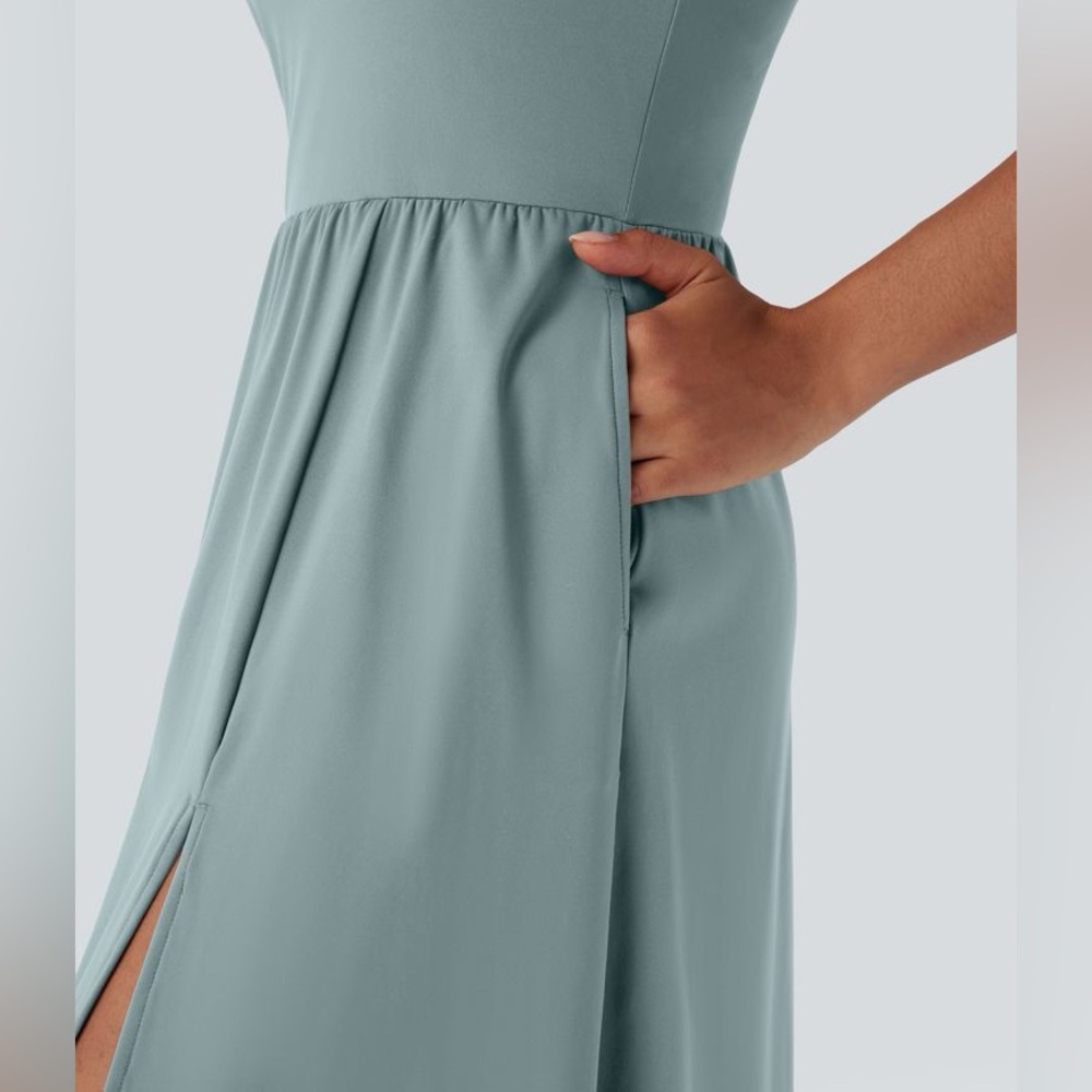Halara SoftlyZero Airy Racerback Dress Cool
Touch Slip Pockets Sage Size L - Picture 3 of 12